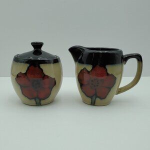 Pfaltzgraff Painted Poppies Creamer and Sugar Bowl Floral Stoneware Creamer Set